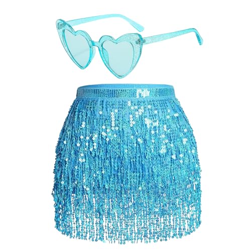 Damen Pailletten Rock Quaste Glitzerrock...