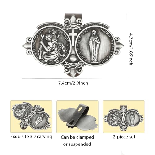 Image of 2-Pack St. Christopher Medal &Virgin Mary the Highway for Gold Car Visor Clip, Religious Catholic Medal for Driving Safety, Spiritual Gift for Men, Women, Teens & Parents