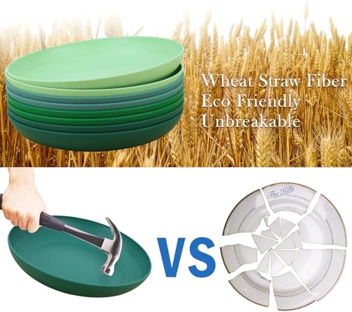 Image of Wheat Straw Plates Set of 4 | Unbreakable Dinner Plates | Lightweight Reusable Serving Plates | Microwave & Dishwasher Safe | Multicolor Stackable Tableware - 20cm