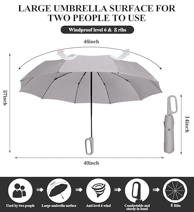 Image of TEKCOOL UV Umbrella with Novelty Carabiner Handle, Travel Umbrellas for Rain and Sun Windproof Compact, Automatic Open Close, 8 Ribs, Portable Umbrella for Men and Women(Grey)'';