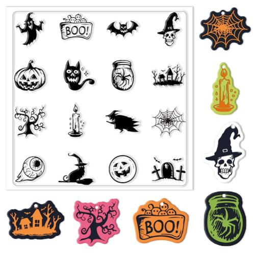 CHGCRAFT Halloween Polymer Clay Texture Sheets Silicone Texture Stamp Ghosts Skulls Clay Texture Mat Clay Modeling Pattern Pad Texture Sheets for Jewelry Earring Making 5.5x5.5inch
