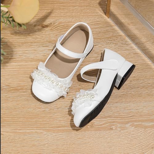 IWIHMIV Girls Dress Shoes Mary Jane Flower Girls Cute Princess Low Thick Heel Leather Shoes for School Wedding Party4