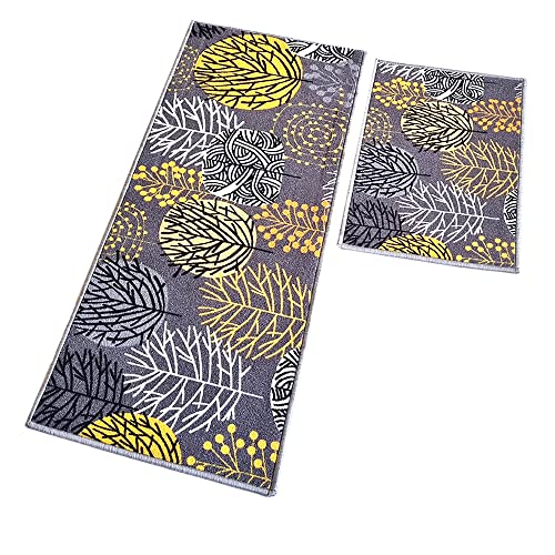 Image of Matz&More Anti Slip Runner & Floor Mat Combo Set | 50x120cm Runner + 40x60cm Door Mat Geometric Art Deco Pattern Nylon Tufted Low Pile Rug | Non-Skid Rubber Backing for Kitchen, Hallway Red Beige