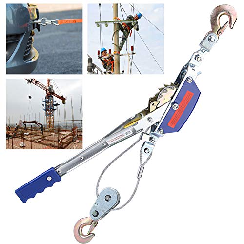 Treuil Manuel Horizontal, Acier Tire-Fort Outil avec 2 Crochets, Treuil Tire Cable avec Cliquet Anti-Inversion, Utilisation Sûre, Simple/Corde Double, Tire Fort Forestier