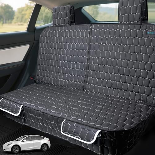 Meginc Dog Seat Covers for Tesla Model Y Heavy Duty Bench Seat Cover with Headrest for Model Y Non Slip Waterproof Back Seat Cover for Cars Armrest Compatible Car Seat Protector for Kids and Dogs