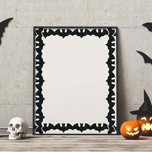Image of Whaline 65.6Ft Halloween Bulletin Board Border Glitter Black Bat Die Cut Trim Border Roll for Spooky Chalkboard Wall Decor