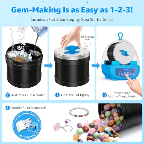 Image of KomeStone K5 Rock Tumbler for Kids & Adults, Quiet Rock Polisher, Ages 6+