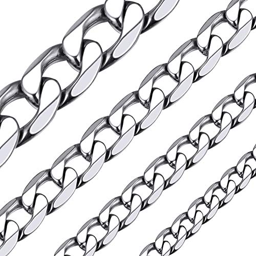 ChainsHouse Stainless Steel Cuban Link Chain Necklace for Men Women, Black/14K Gold Plated Flat Cuban Chain, 4mm/6mm/9mm/13mm Width Hip Hop Jewelry Mens Cuban Chain, 14"-30" Length-with Gift