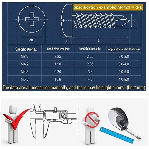 SYDARSYN Phillips Pan Head Self Tapping Self Drilling Screw for Metal/Wood, 304 Stainless Steel Drill Tail Screws M3.9x16mm (20 pcs) - Image 4