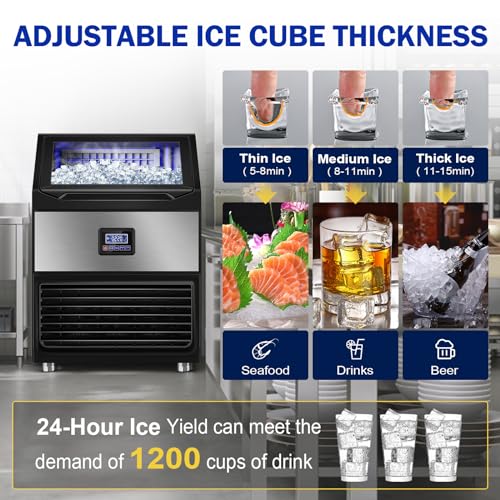 Image of Commercial Ice Maker Machine, 350Lbs /24H with 75Lbs Storage Bin, 108Pcs Ice Cubes 8Mins, Freestanding Large Ice Machine with Water Filter and Ice Scoop for Home Bar Office Restaurant