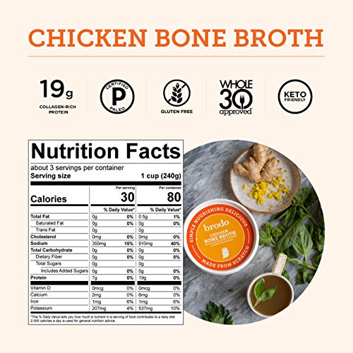 Chicken Bone Broth by Brodo, 10 Pack, Keto Diet, Gluten Free, Paleo Friendly, Whole 30 Approved, Supports Intermittent Fasting, 22 oz