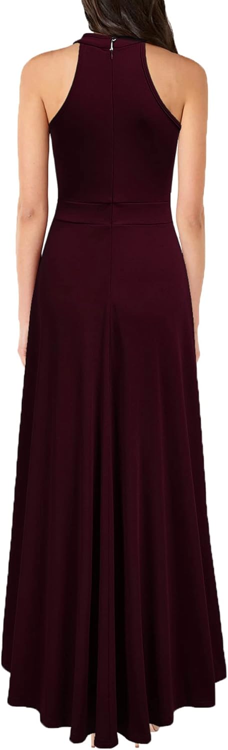 MUSHARE Women's Halter Neck Ruffle Split Bodycon Formal Evening Party Long Dress - Image 2