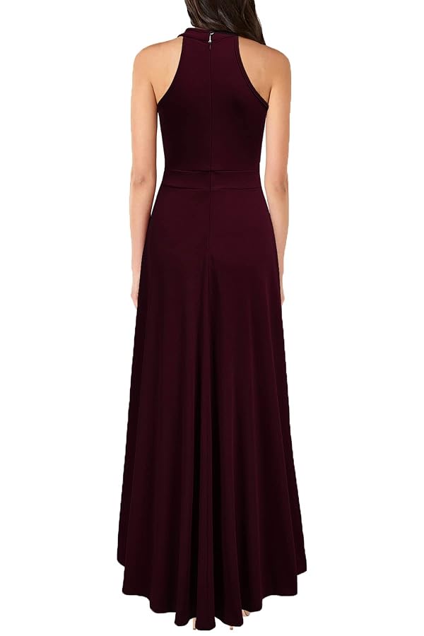 MUSHARE Women's Halter Neck Ruffle Split Bodycon Formal Evening Party Long Dress Burgundy by MUSHARE - Used condition - Image 2