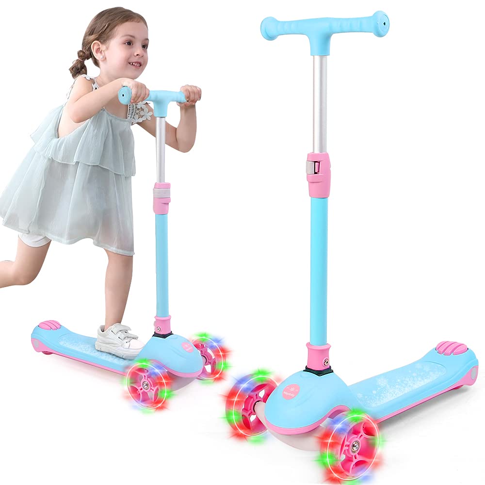 Maydolly Kids Scooter - Kick Scooter 3 Wheels Light Up for 3 to 14 Years Old Boys and Girls Captain Toddler scooter with Adjustable Height 3 wheel scooter with Light up Wheel