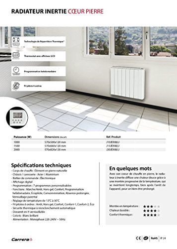 cayenne nelia15 nelia radiateur à inertie, 1500 w, blanc brillant