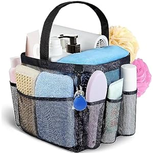Attmu Mesh Shower Caddy Portable for College Dorm Room Essentials with 8 Pockets, Hanging Shower Caddy Dorm Basket, Quick Dry Shower Bag for Bathroom