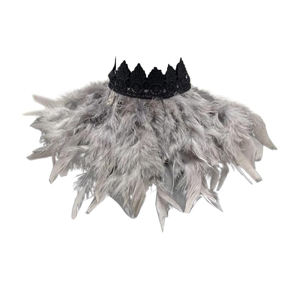 Uposao Feather Collar Shawl Feather Choker Cloak Natural Feather Collar Props For Cosplay Party Performance Model Walk Halloween Ball Feather Collar Shawl Props