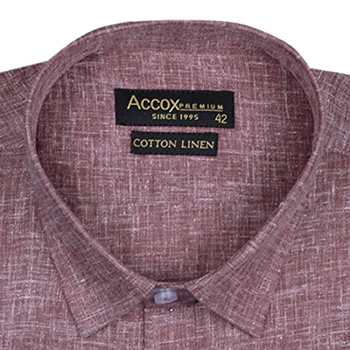 Image of ACCOX Men's Full /Long Sleeves Formal Regular Fit Cotton Linen Plain Shirt (GCRFS27) Maroon
