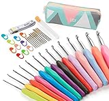 ilauke 39 Stück Häkelnadeln Set, Bunte Häkelnadel Set mit Weich Gummi Komfort Griff Ergonomische Häkelnadeln 2mm - 10mm mit Tragbaren Tasche