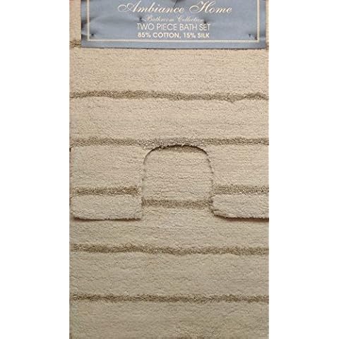 Ambiance Home NATURAL BEIGE COTTON SILK TWO PIECE BATH MAT & PEDESTAL SET SET ACCESSORY Cover