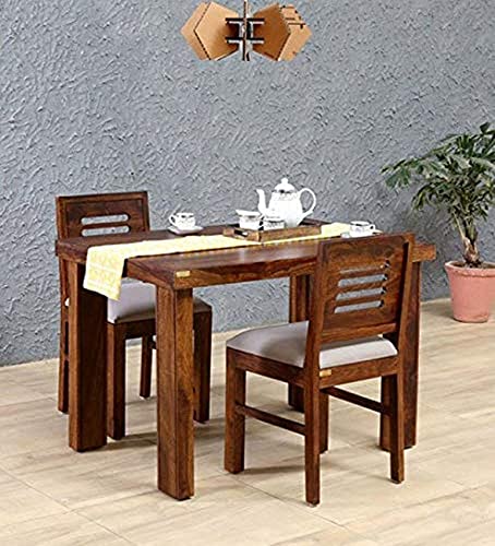 Image of Furniture Sheesham Wood 2 Seater Dining Table Set | Wooden Two Seater Dinning Table with Cushioned Chairs for Living Room Home Kitchen & Restaurants (Brown) | 1 Year Warranty