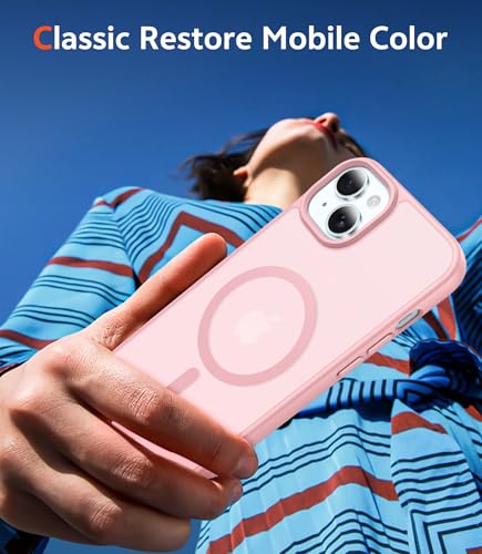 Image of FNTCASE for iPhone 14 Plus Case: Matte Magnetic Phone Cases Compatible with Magsafe Slim Anti Yellowing Military Grade Drop Protection Rugged Protective Translucent Cell Phone Cover (C-Pink)