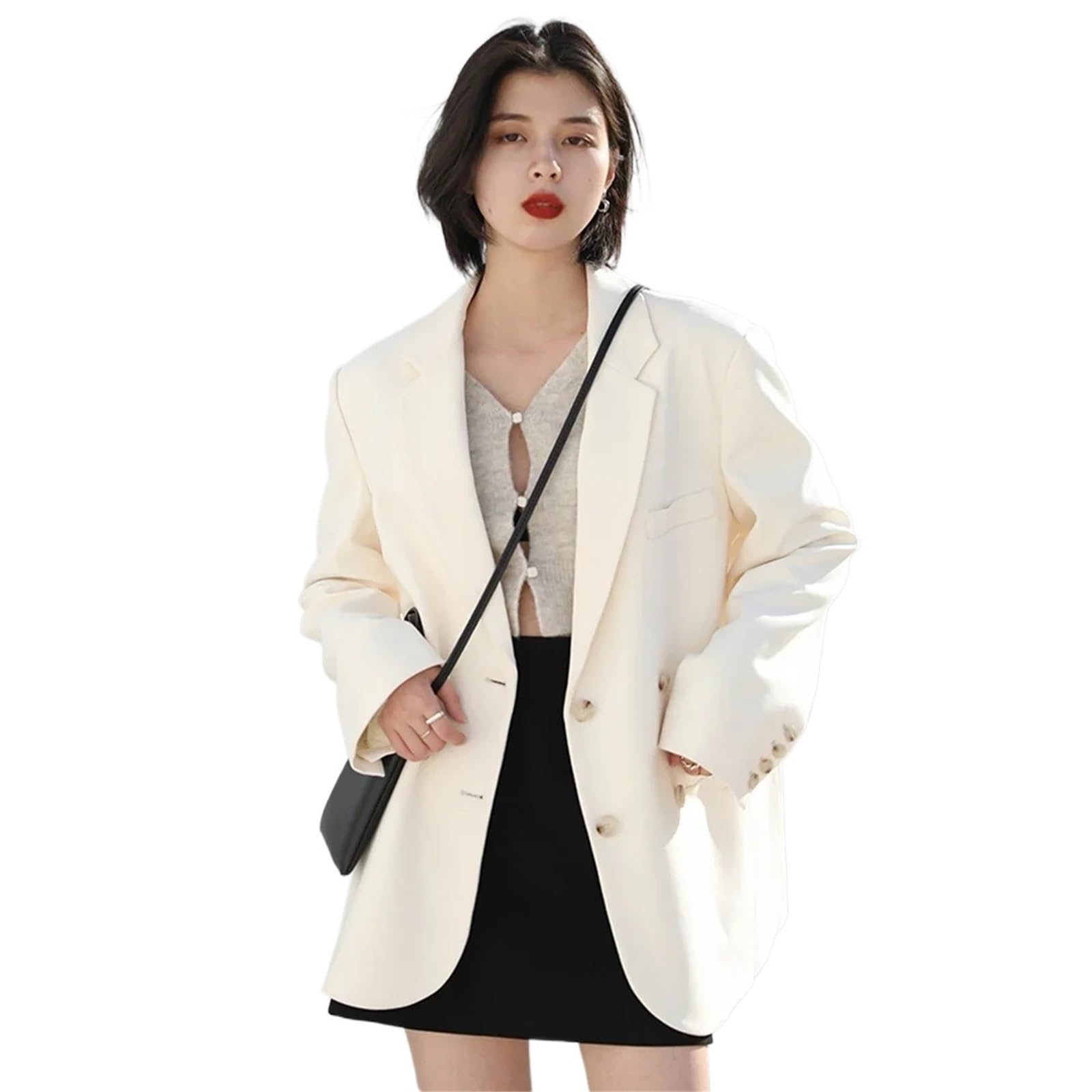 Blazer da Donna Blazer da Donna Casual Tinta Unita a Maniche Lunghe, Cappotti Coordinati, Elegante Abbigliamento Ufficio, Primavera Autunno