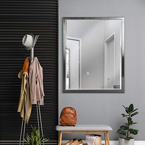 Head West Brushed Nickel Stainless Steel Rectangular Framed Beveled Accent Wall Vanity Mirror - 30 X 40 & Brushed Nickel Stainless Steel Rectangular Framed Beveled Accent Wall Vanity Mirror - 24 X 30 #TOP2