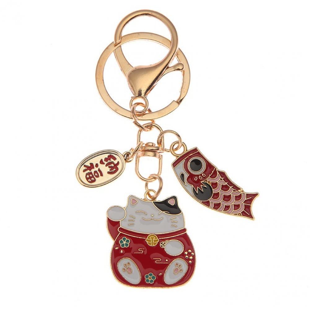 Ericetion Red Cat Keyring Japanese Fortune Lucky Beckoning Cat Maneki Neko Keyring For Handag Backpack Phone Funny Gifts