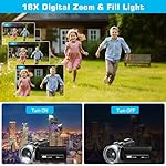 Camcorder Video Camera 4K Ultra 48MP Vlogging Camera for YouTube 18X Digital Zoom 3.0" 270 Degree Rotation Screen Camera Recorder with Microphone, 2 Batteries - Image 3