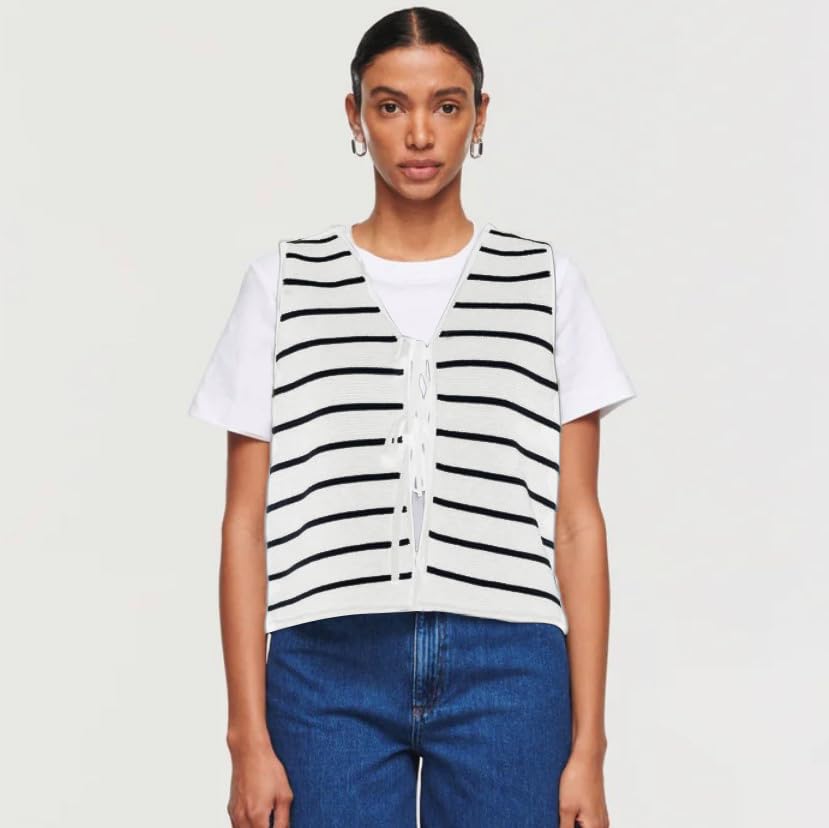 Image of jinghuiyue Womens Tie Sweater Vest Trendy V Neck Crochet Sleeveless Cardigan y2k Open Front Knit Tank Tops