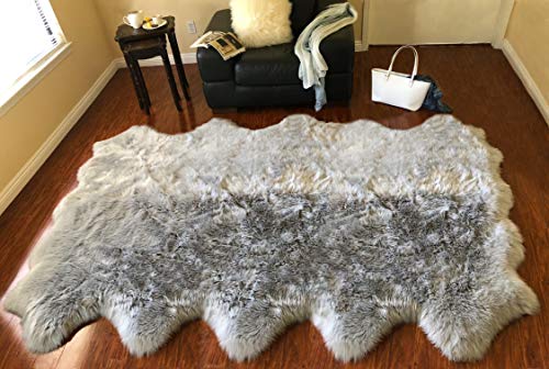 LAMBZY Faux Sheepskin Rug, Grey, 6'x10', Free Shape