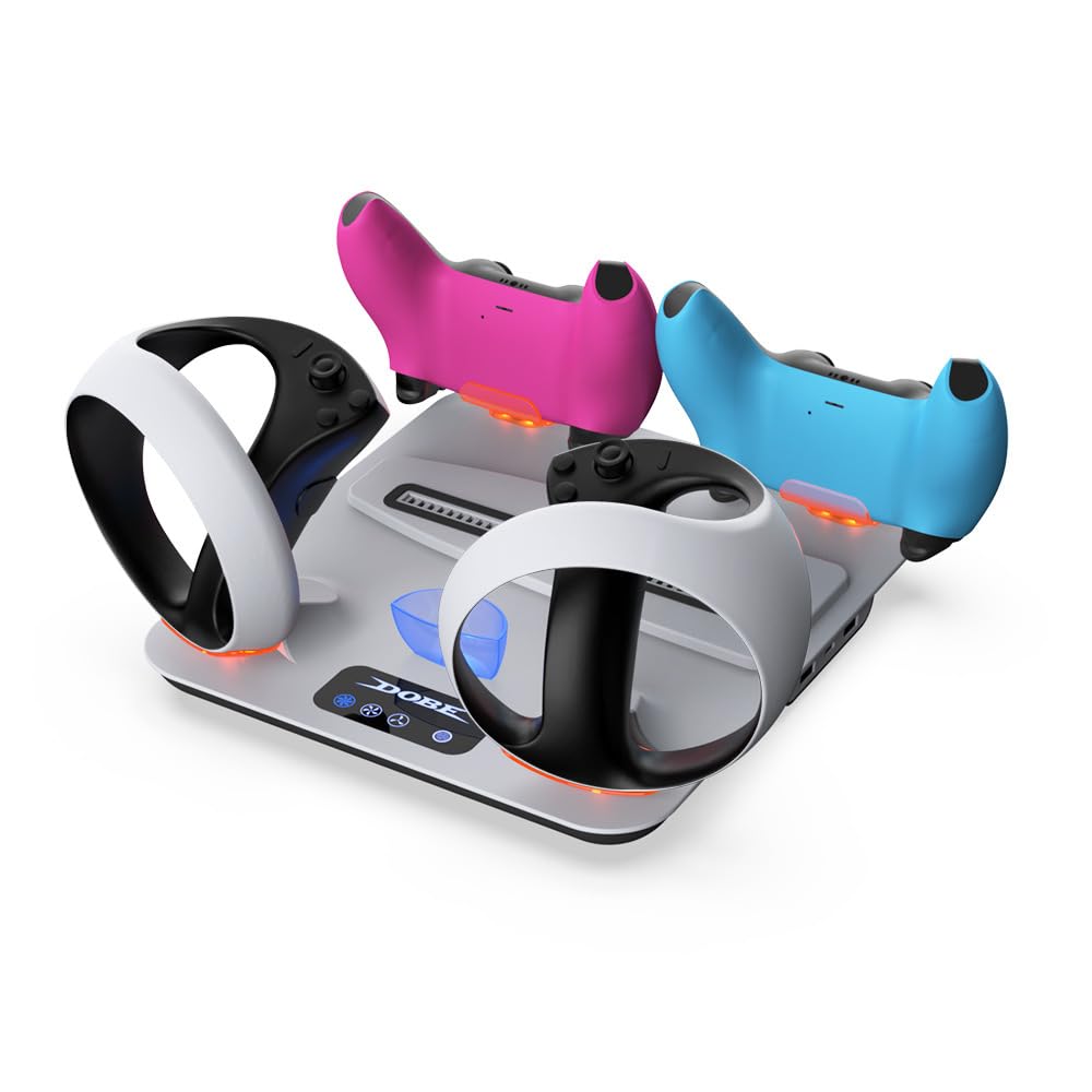 BeisDirect Ventilador de refrigeración de soporte PS5 para consola PS5 Slim/PS5, estación de carga de controlador dual para PSVR 2 y PS5, soporte vertical multifuncional con cargador de controlador
