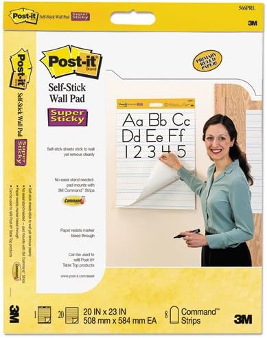 Post-it Almohadillas de caballete autoadhesivas para caballete de pared, almohadilla con rayas primarias, 20 pulgadas de ancho x 23 pulgadas de