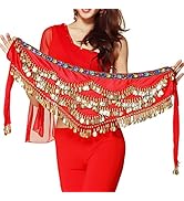 Wuchieal Women's Triangular Belly Dancing Hip Scarf Wrap Skirt with Gold Coins