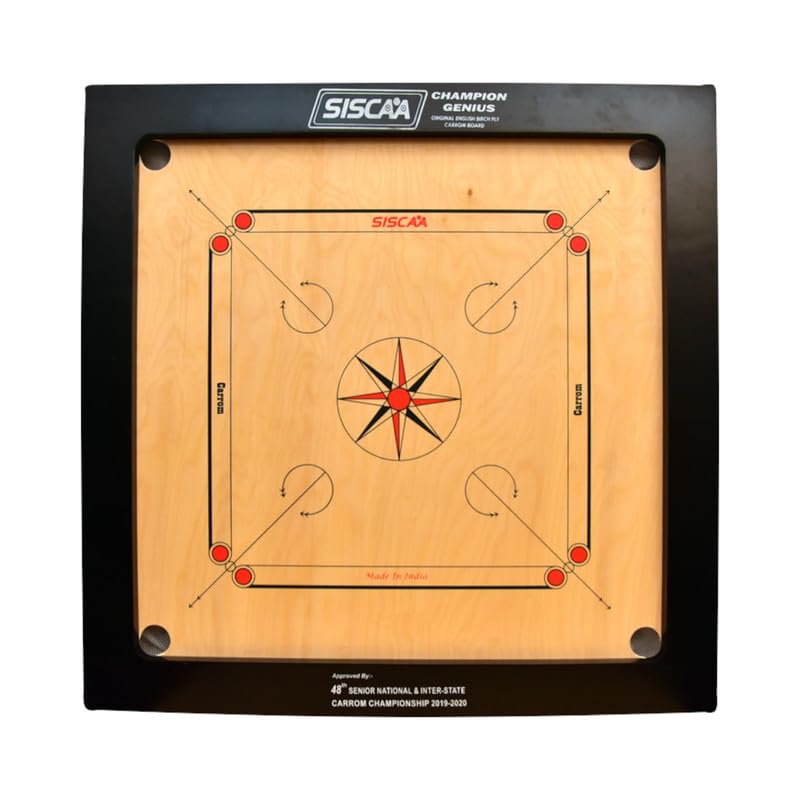 Image of Siscaa Champion Genius Carrom Board 29x29 Inch - 16MM Premium English Birch Ply - Includes Perfect Shot Coin, Signature Striker - Full Size 3x2