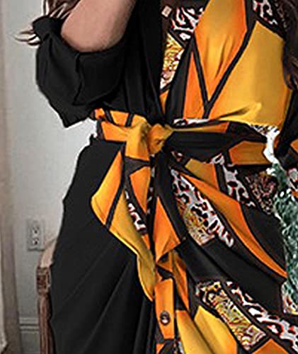 Image of FYEARFOX Women's Button Down Shirt Dress Ruched Split Maxi Dresses Long Sleeve Wrap V Neck Tie Waist Party Clubwear