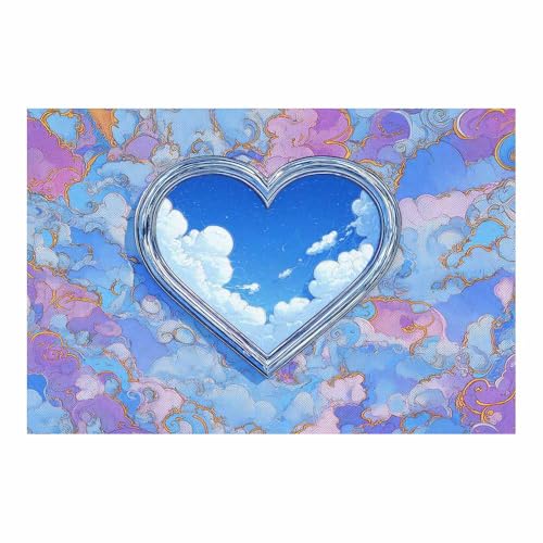 Toile murale cœur romantique bleu et blanc pour illuminer la décoration de votre salon moderne