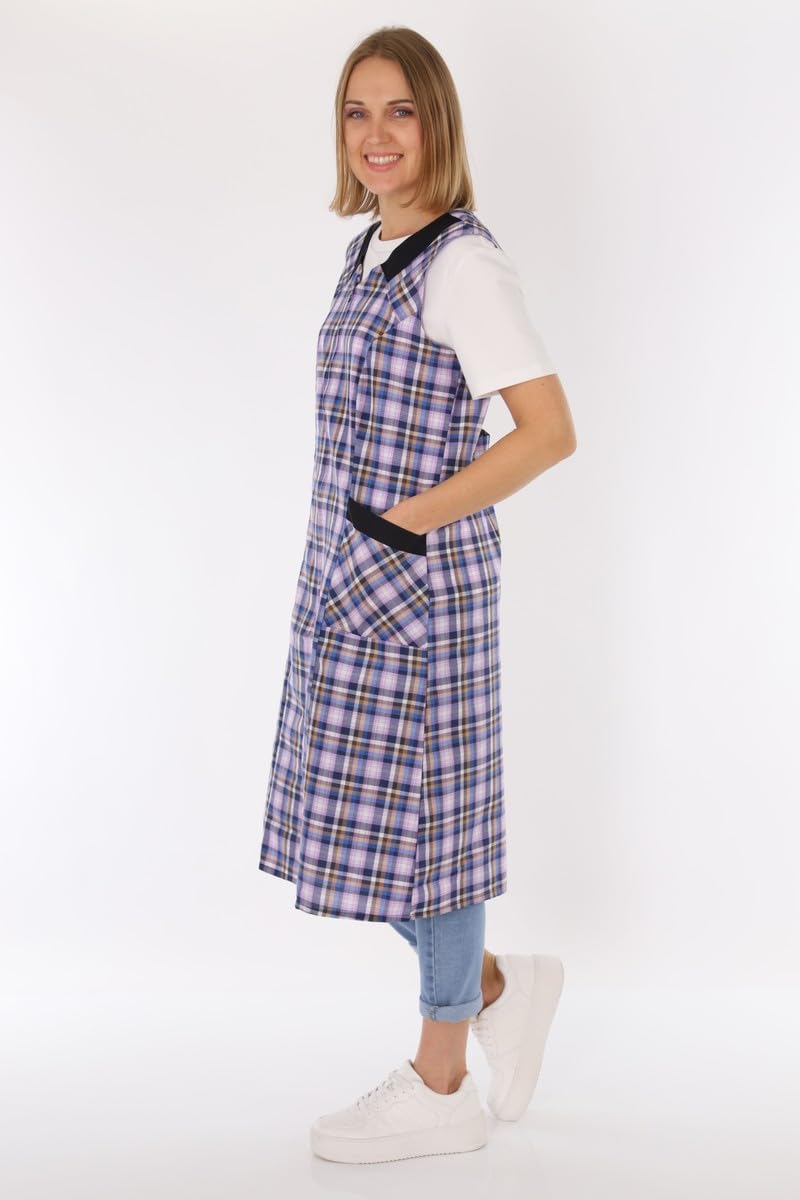 Camice con chiusura lampo, camice da donna, grembiule senza maniche, grembiule da cucina, grembiule da cucina, grembiule da casa, camice da donna, a quadretti, cotone/poliestere