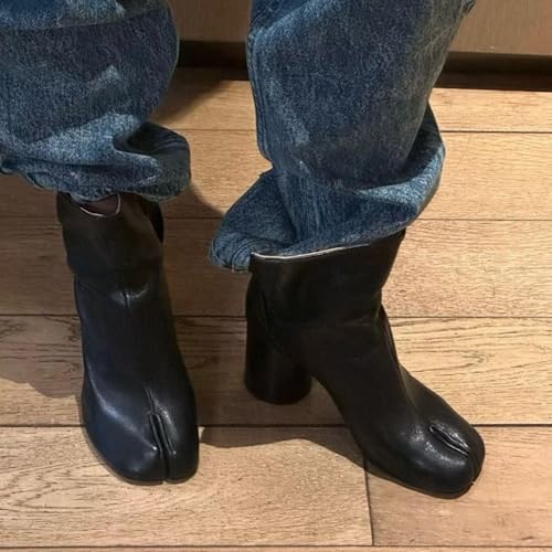 Agodor Women Split Toe Tabi Shoes Chunky Block High Heels Mid Calf Boots Vintage Fashion Shoes3