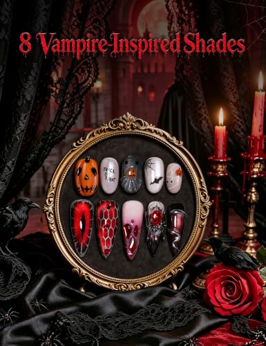 Image of Beetles Halloween Box Vampiric Feast, Gel Nail Polish Kit with UV Light | HEMA- and TPO-Free 8-Color Gel Polish Set with Nail Tips and Stickers for Halloween DIY Nail Art and Gifts for Women