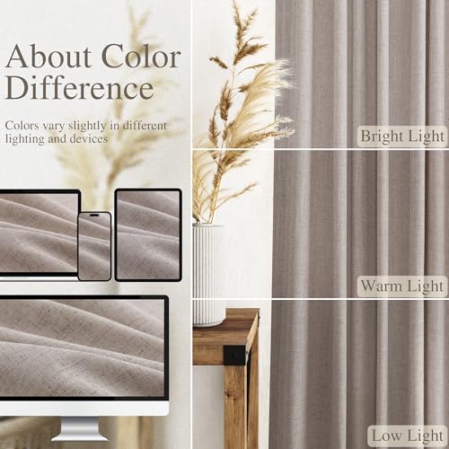Image of Brownish Grey Linen Curtains 90 Inch Length 2 Panels Set for Living Room Rod Pocket Back Tab Window Drapes Light Filtering Modern Farmhouse Curtain 90 Inches Long for Dining Room Bedroom 52x90