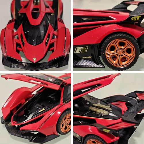 Image of Toy Cars Lambo V12 Sports Car Toy with Light and Sound Diecast Metal Model Collect car Toys for 3+ Year Old Boys Pull Back Race Car Gift Toys for Kids Ages 3+ (red)