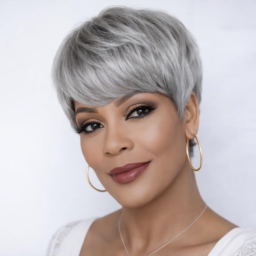 Short Layered Pixie Cut Human Hair Wig with Bangs for Daily Wear and Cosplay Amazon.com : Evasens Pixie Cut Wigs Human Hair Short Wigs  main image 3