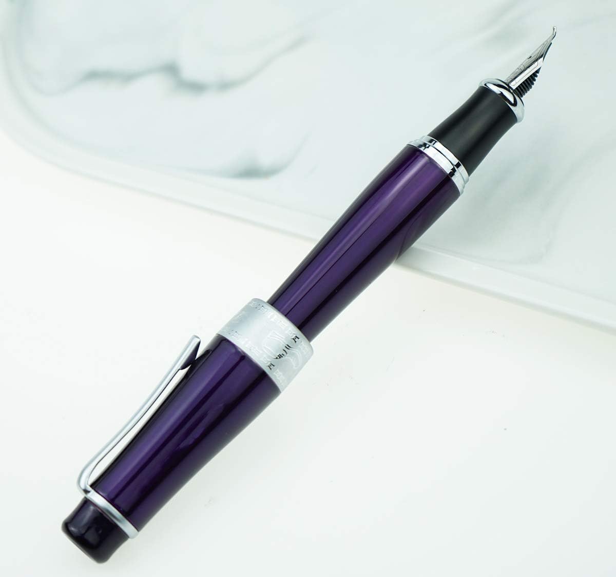 Duke 2009 Charlie Chaplin Commemoration Fountain Pen Bent Nib, Purple Heavy Fude Pen with Small Pen Bag