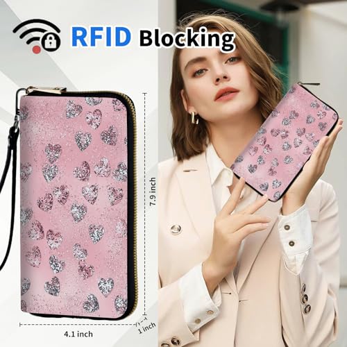 Women's Wallets,PU Leather Wristlet Wallet for Women,Card Holder Organizer Ladies Clutch with Zipper & Phone Holder-Shining Love2