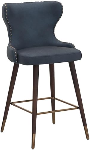 Miniatura 4 de Roundhill Furniture Nevis Mid-Century - Juego de 2 taburetes modernos de piel sintética con adornos de clavos, color azul