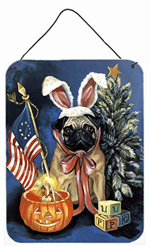 Caroline's Treasures PPP3125DS1216 Pug for All Seasons Wall or Door Hanging Prints Aluminum Metal Sign Kitchen Wall Bar Bathroom Plaque Home Decor Front Door Plaque, 12x16, Multicolor