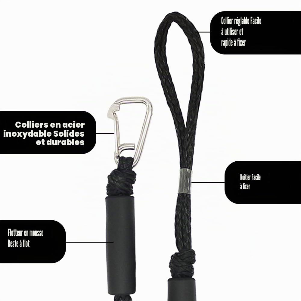 Lot de 2 Cordon pour Bateau, Lignes d'amarrage Élastiques avec Crochet, Corde de Dock Tressée pour Jet Ski, Ponton, Kayak - Accessoires d'Amarre Double