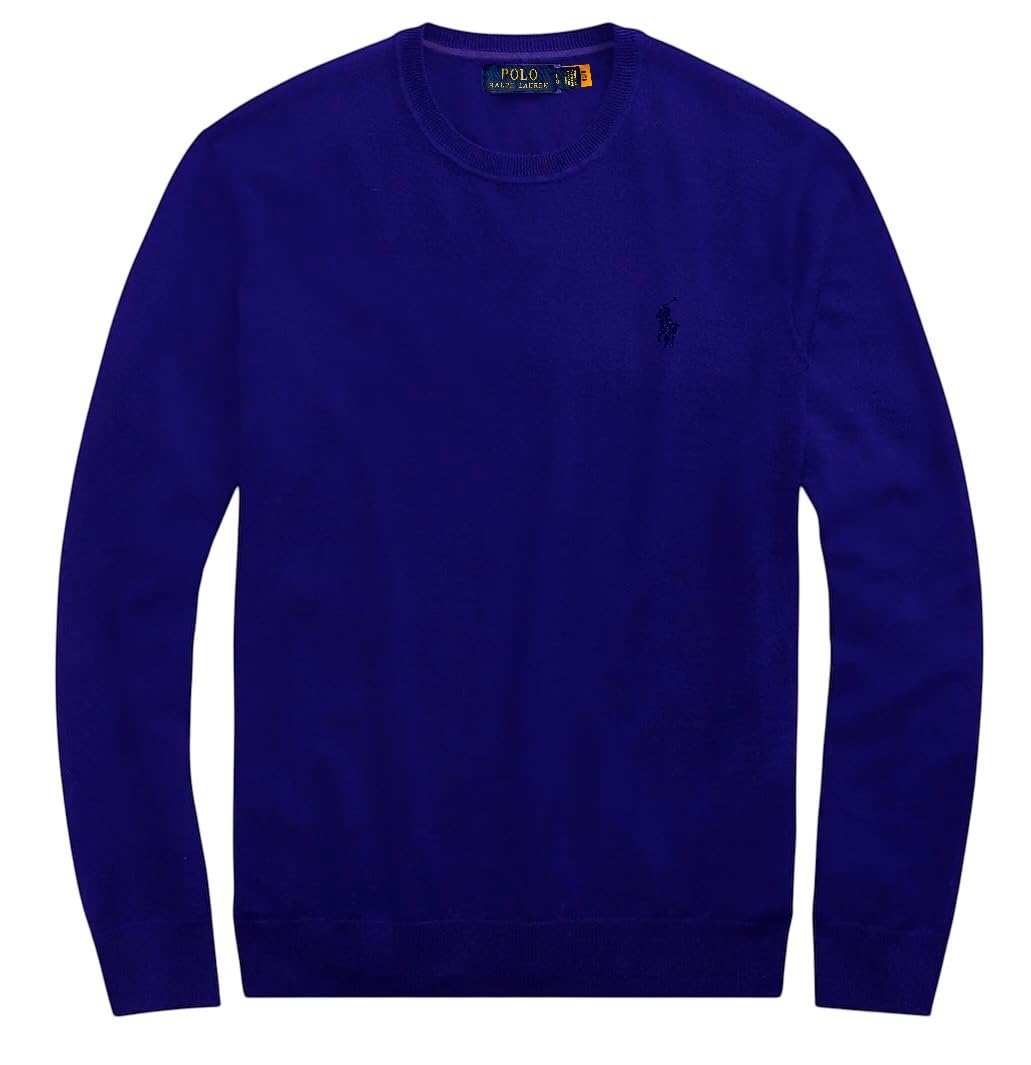 Polo Ralph Lauren Men's Blue Slim Fit Washable Merino Wool Crew Neck Jumper (Uk, Alpha, Xl, Regular, Regular, )